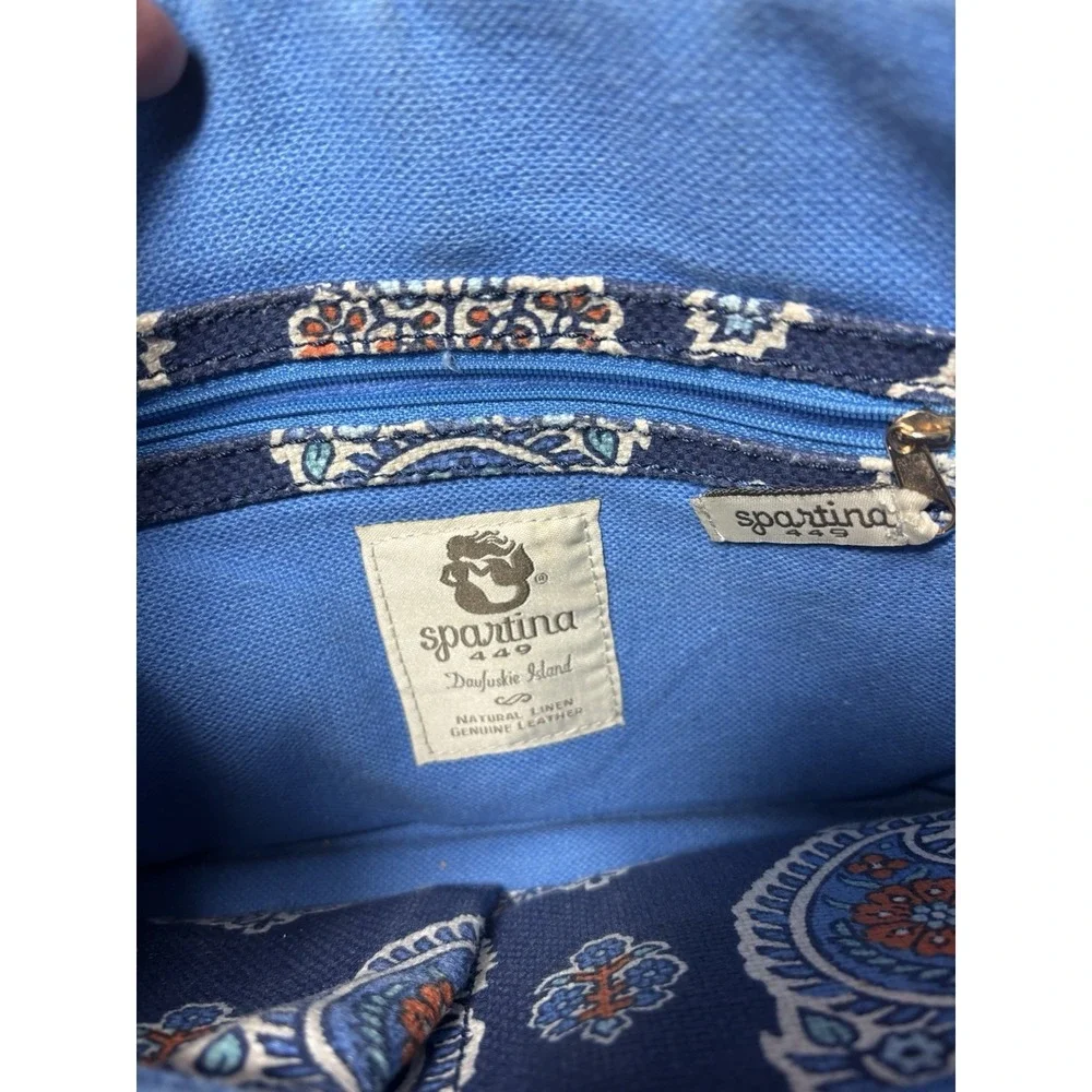 Spartina 449 Bag Purse Daufuskie Island Linen Leather Blue Orange Paisley